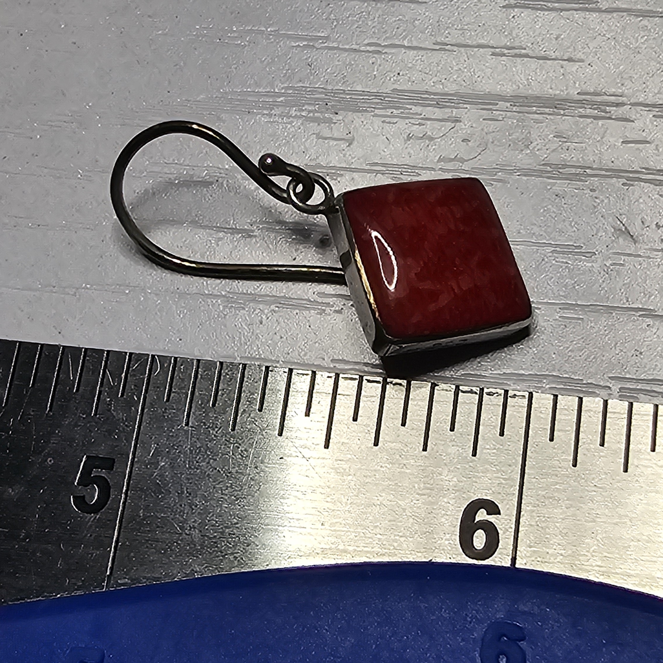 Jay King .925 Stering Silver And Red Coral Square Earrings With French Wires